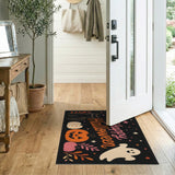 Happy Halloween Washable Area Rug with Black Cat Pumpkins