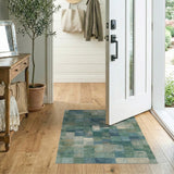 Blue and Teal Teal Blue Distressed Patchwork Area Rug
