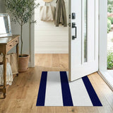 ODIKA Navy and White Vertical Striped Washable Area Rug, Low Pile Non-Slip