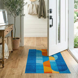 Vibrant Blue Teal Orange Geometric Area Rug