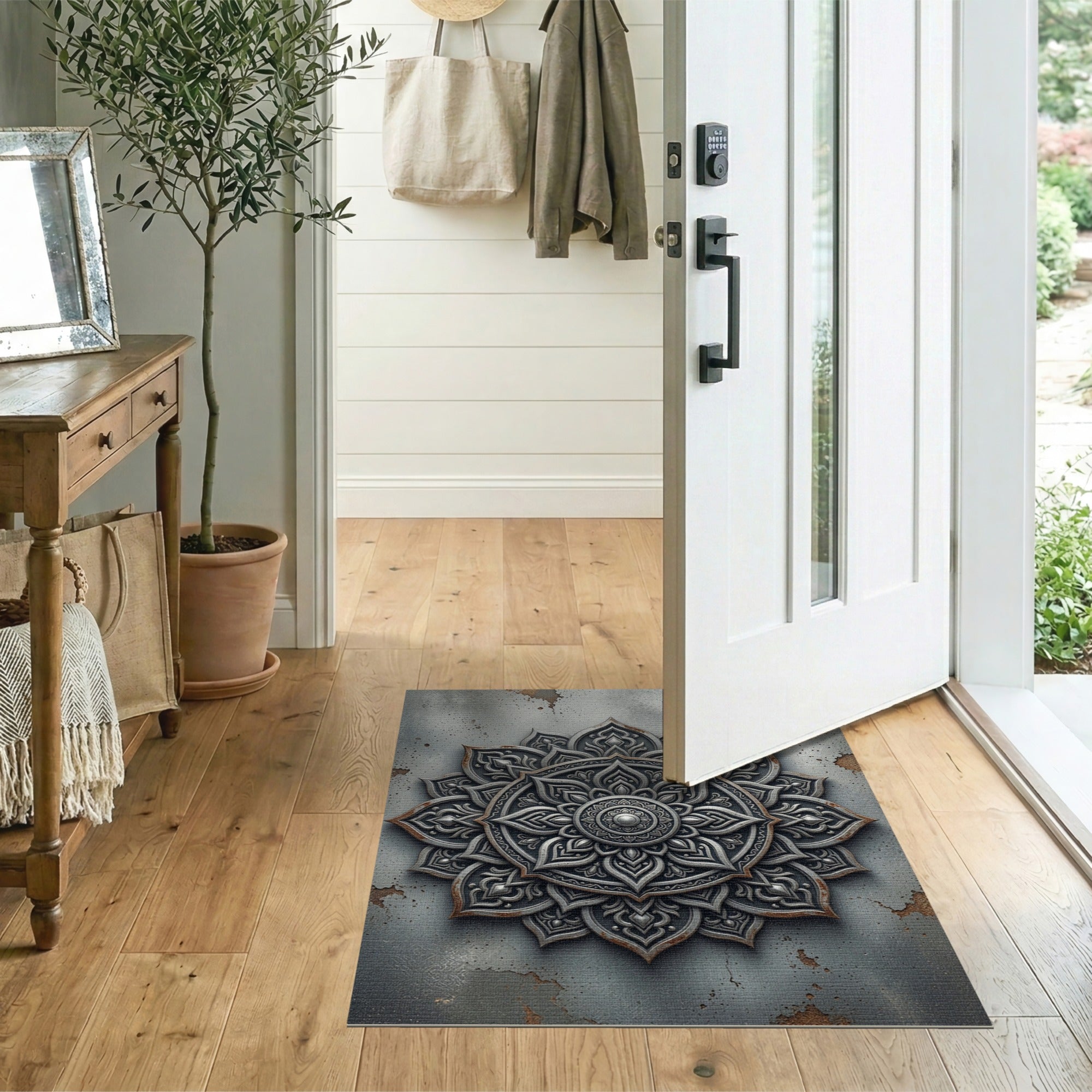 Grey Mandala Distressed Vintage Area Rug