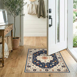 Navy Blue and Teal Navy Blue Traditional Persian Floral Rug