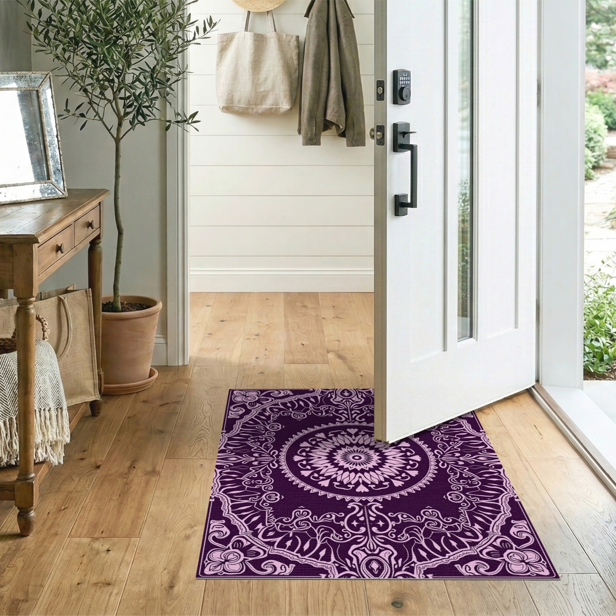 Purple Mandala Floral Persian Area Rug