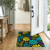 Vibrant Teal Yellow Monstera Leaf Berry Rug