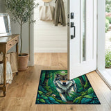 Majestic Wolf in Lush Green Forest Area Rug
