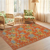 ODIKA Washable Vintage Floral Orange Area Rug - Non-Slip Low Pile Carpet