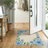 Blue Daisy Floral Border Area Rug