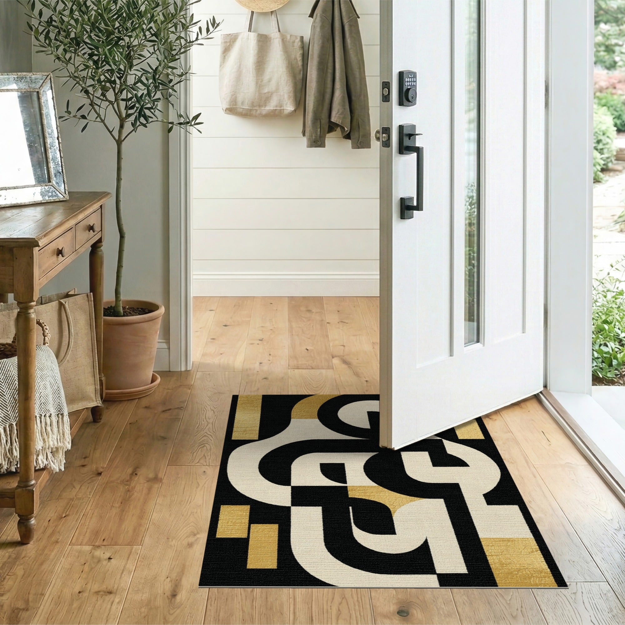 Gold and Silver Gold Accent Geometric Abstract Area Rug