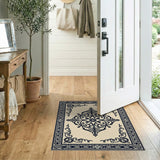 Ornate Black Medallion Persian Area Rug in Beige