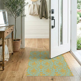 Teal Gold Ornate Damask Area Rug