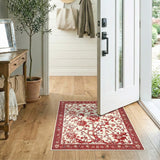 Red Floral Vintage Peony Area Rug