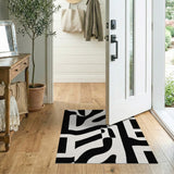 Washable Black and White Abstract Modern Low Pile Area Rug