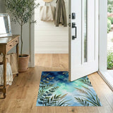 Blue Teal Olive Branch Eucalyptus Area Rug