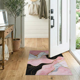 ODIKA Pink and Gold Marble Abstract Washable Area Rug, Low Pile Non-Slip Living Room Carpet