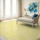 Yellow Swirling Waves Abstract Area Rug