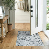Grey Vine Leaf Distressed Area Rug