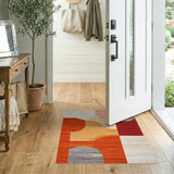 Abstract Curved Orange Multi-Color Area Rug