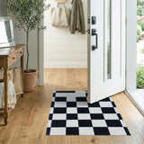 Black White Checkered Geometric Geometric Modern Area Rug
