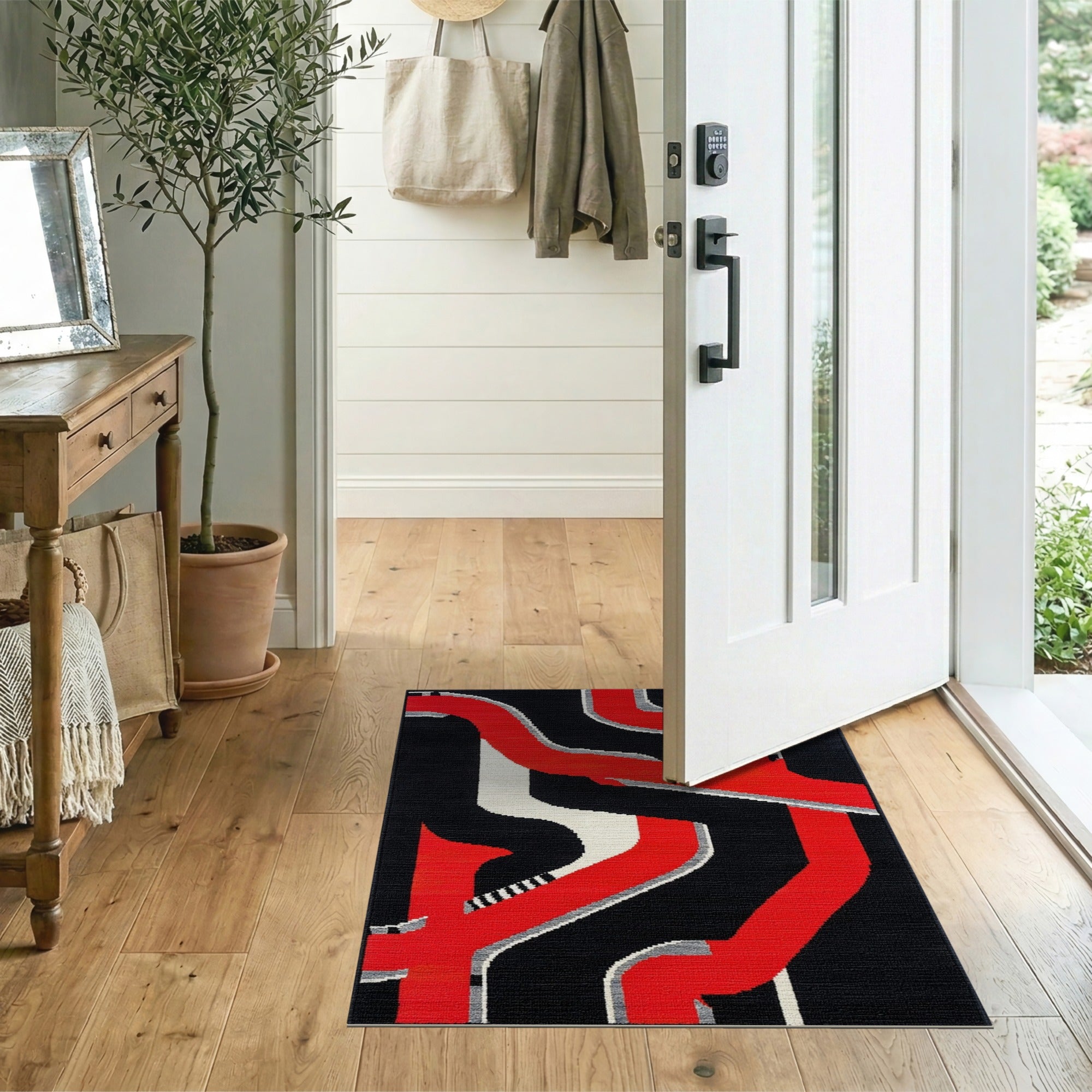 Geometric Modern Bold Red Black Geometric Abstract Area Rug