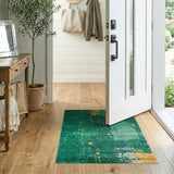 Emerald Green Gold Splatter Abstract Area Rug