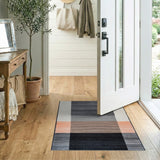 Modern Geometric Striped Area Rug Black Grey Coral