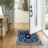 Navy Teal Ornate Persian Medallion Rug