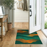Abstract Green Orange Wave Area Rug