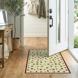 Red Floral Scatter on Pale Green Vintage Rug