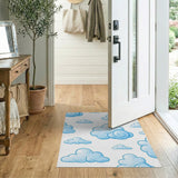 Whimsical Blue Cartoon Clouds Area Rug