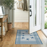 Coastal Blue Starfish Plaid Area Rug