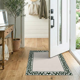 Green Ornate Green Floral Vine Border Area Rug