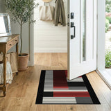 ODIKA Modern Abstract Geometric Red and Black Washable Area Rug - Low Pile & Non-Slip
