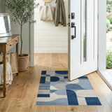Blue and Teal Abstract Blue Geometric Modern Area Rug