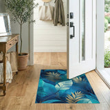 Blue Teal Gold Leaf Area Rug