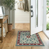 Red and Teal Floral Medallion Area Rug