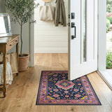 Navy Persian Area Rug with Vibrant Pink Borders