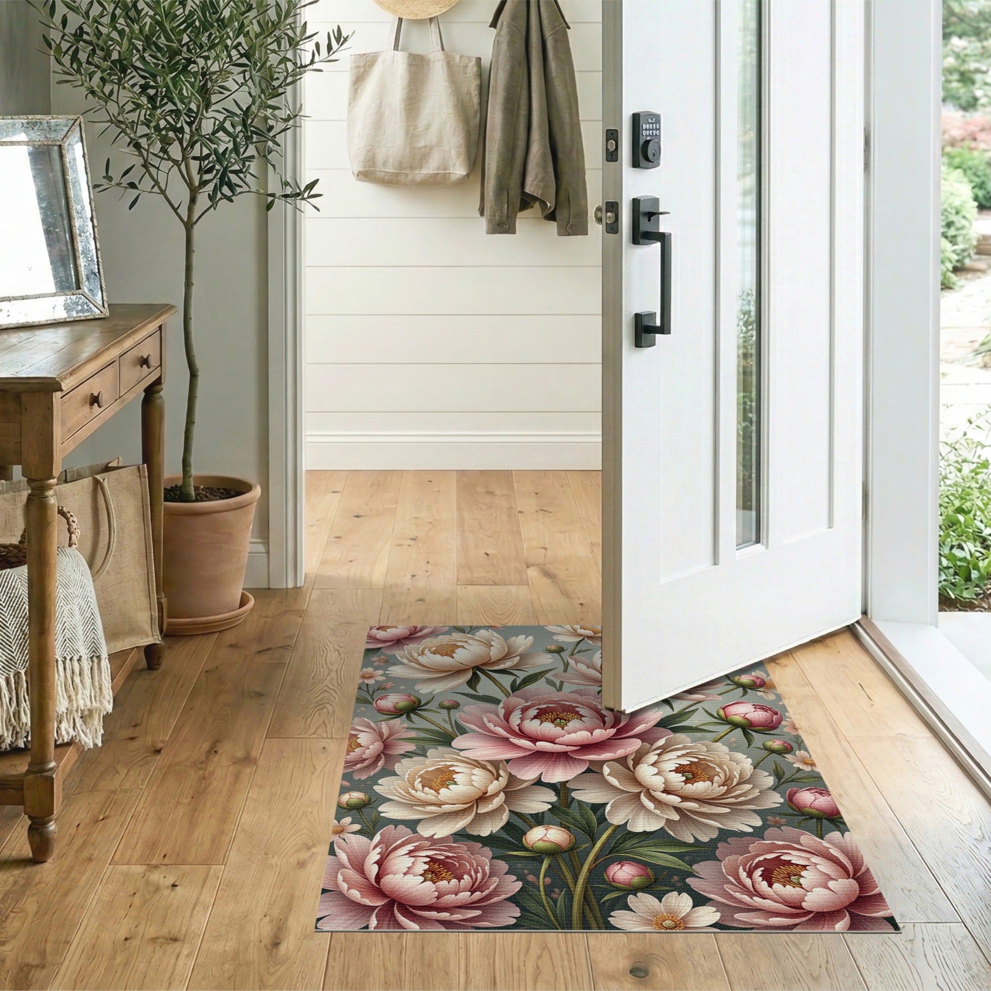 Lush Blush Peony Floral Area Rug