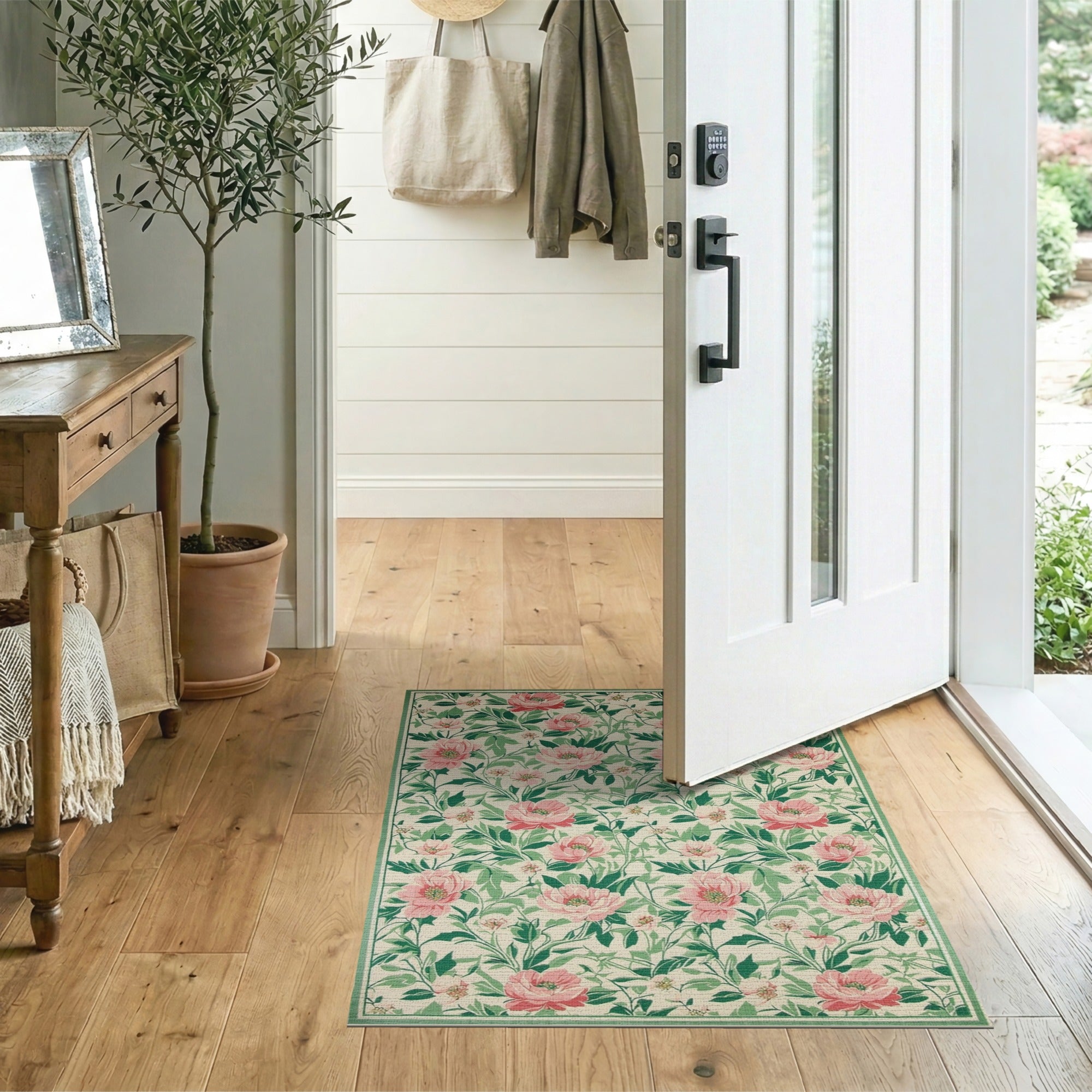 Floral Vintage Peony Pink Peony Floral Vintage Area Rug