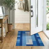 Contemporary Blue Block Geometric Area Rug