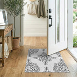 Ornate Black White Floral Swirl Area Rug