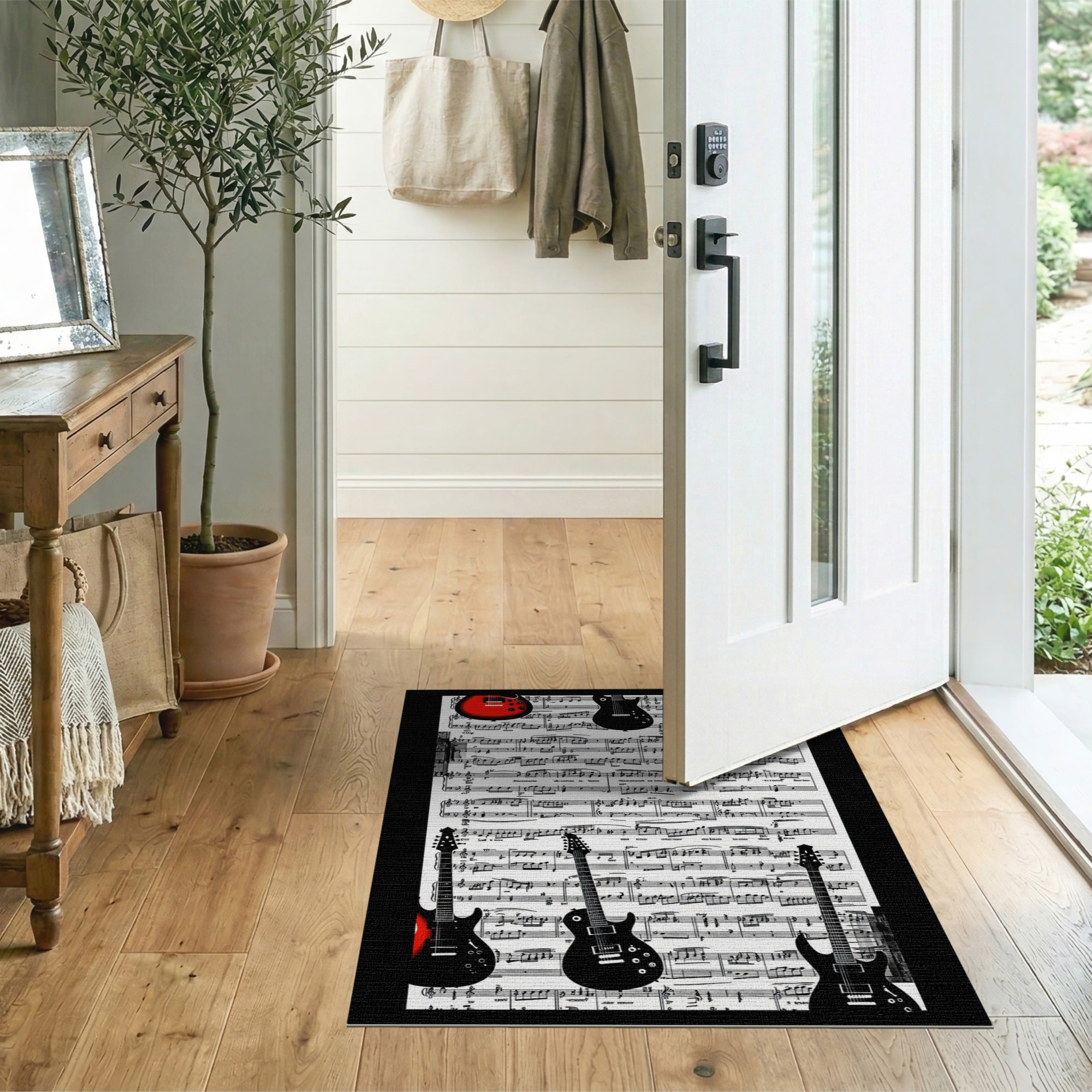ODIKA Washable Electric Guitar Sheet Music Area Rug - Low Pile Non-Slip Rock Decor