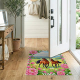 Pink Peony Framed Chestnut Horses Meadow Rug