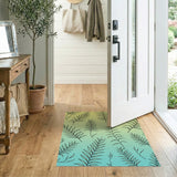 Yellow-Teal Ombre Fern Leaf Area Rug