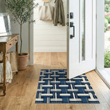 Navy Blue and White Denim Basketweave Area Rug