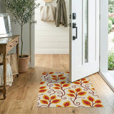Vibrant Orange Leaf Swirl Area Rug