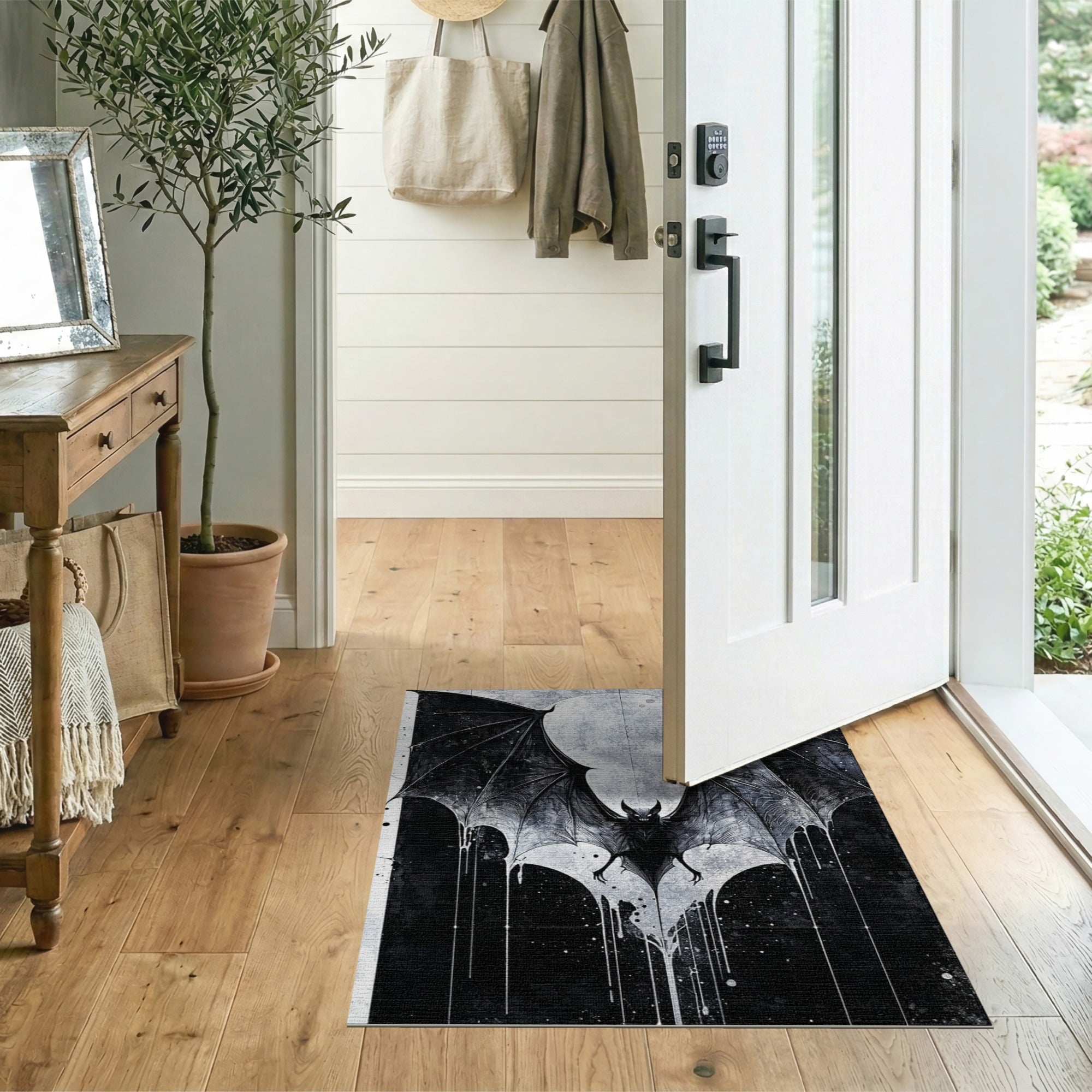 Gothic Bat Wings Full Moon Area Rug