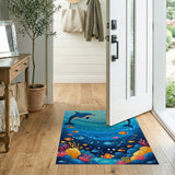 ODIKA Washable Underwater Dolphin Pixel Art Area Rug, Non-Slip Low Pile Kids Room Decor