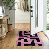 Vibrant Pink Black Geometric Abstract Area Rug