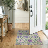 ODIKA Washable Purple Floral Vintage Rug - Non-Slip Low Pile Area Rug