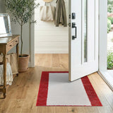 Bold Red Shag Border White Plush Area Rug